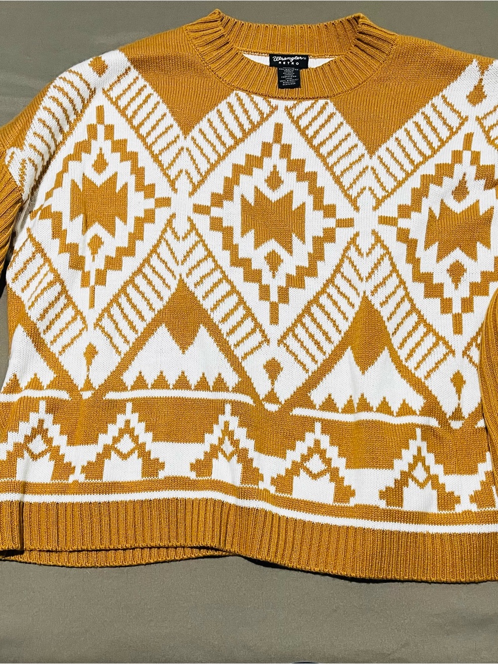 Champion Mustard & White Geometric Crewneck Sweater with bell sleeves